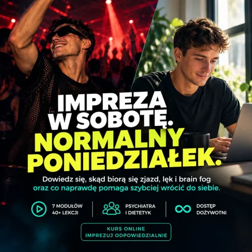 Kurs online Imprezuj Odpowiedzialnie – jak wrócić do formy po imprezie. Z udziałem psychiatry i dietetyka klinicznego